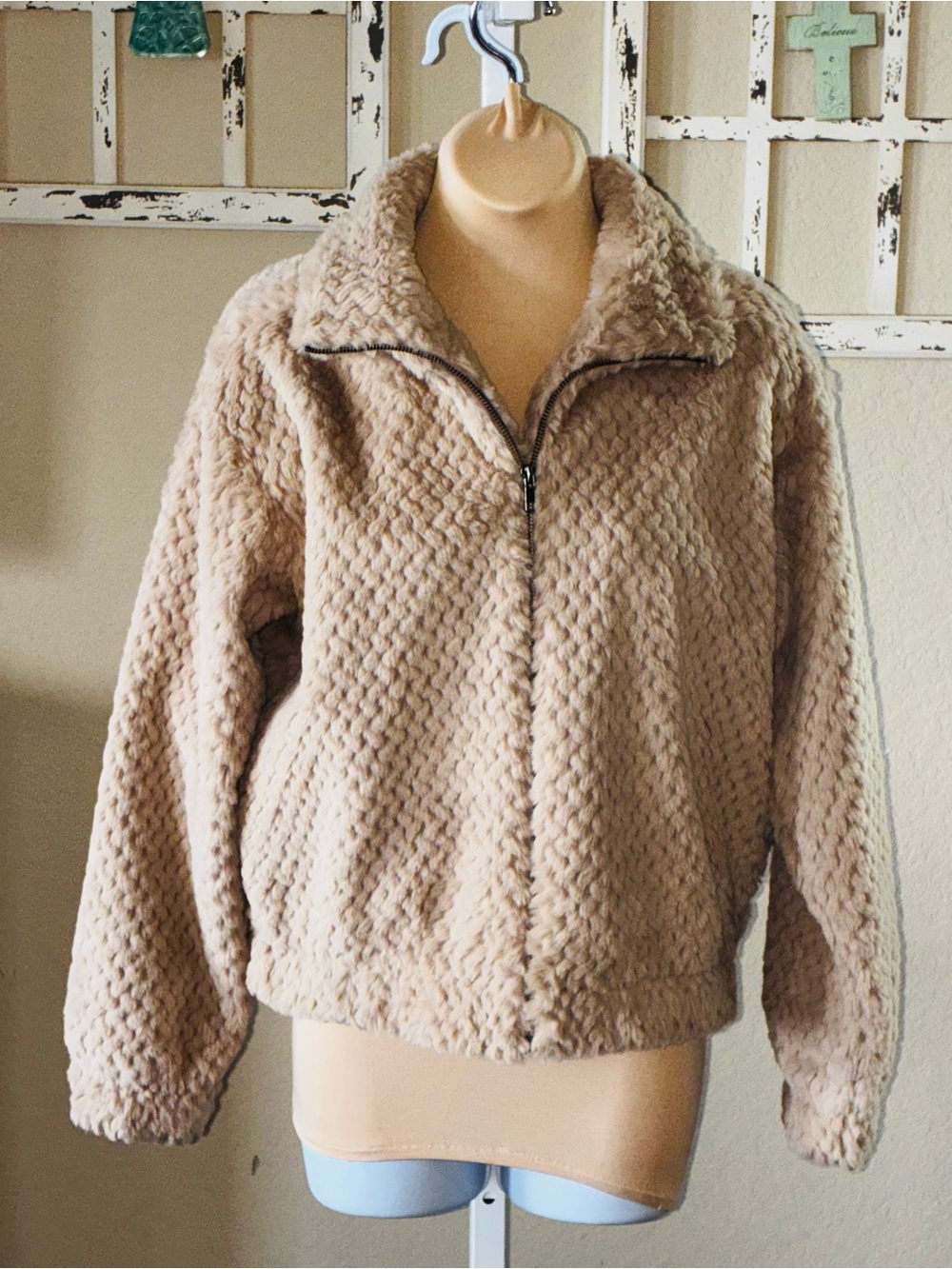 Cato Taupe Teddy Sherpa Zip Jacket